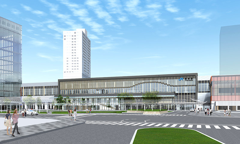 福井駅と駅拡張施設の外観イメージ=福井市提供