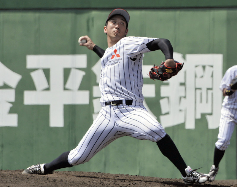 【三菱自動車倉敷オーシャンズ-王子】1失点完投した三菱自動車倉敷オーシャンズの右腕・矢部=岡山県倉敷市のマスカットスタジアムで2019年4月18日、石川裕士撮影