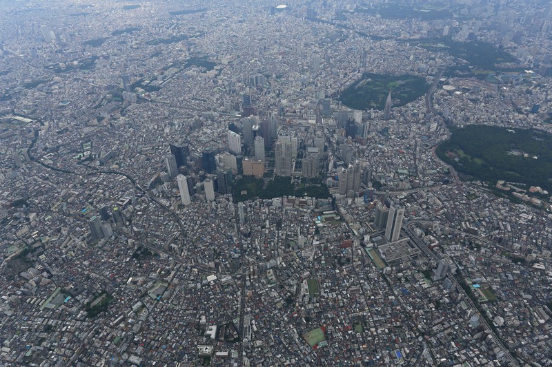 東京都庁(中央)と密集する都心の建物