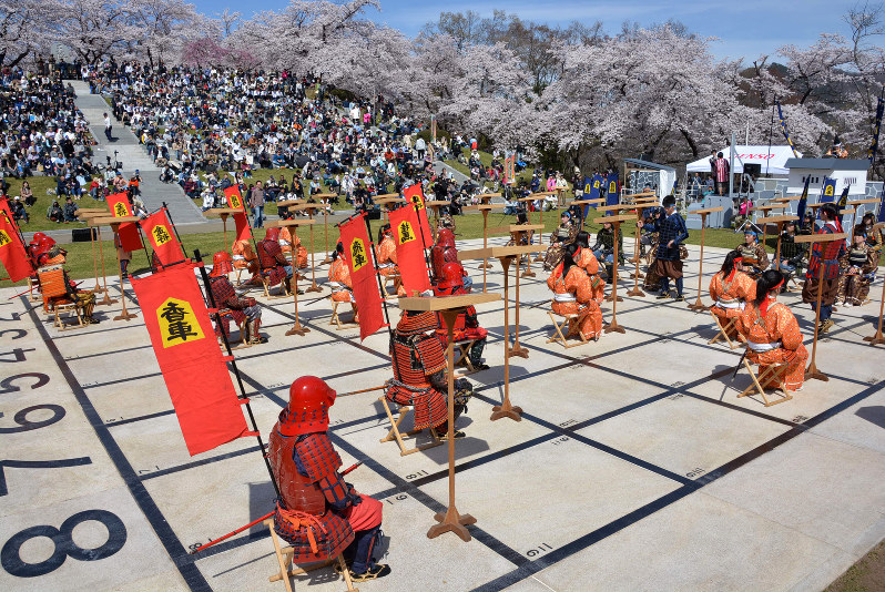 満開の桜の下で人間将棋 5万4000人が観戦 山形・天童 [写真特集2/3