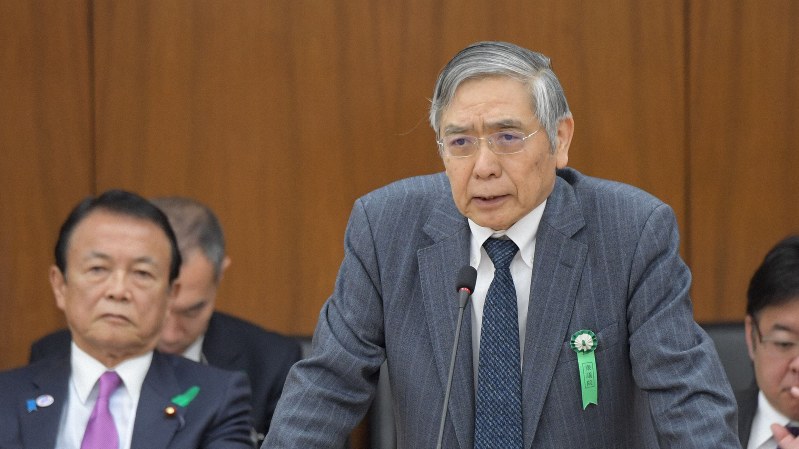 衆院財務金融委員会で答弁する日銀の黒田東彦総裁=2019年4月16日、川田雅浩撮影