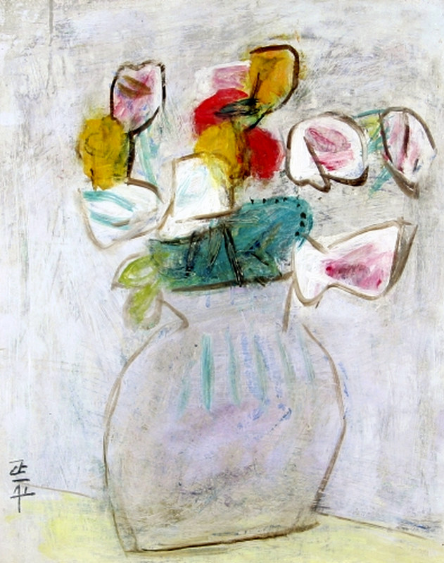 松田正平作品　黄薔薇　水彩　色紙　額縁付き 松田正平作品黄薔薇水彩色紙額縁付き