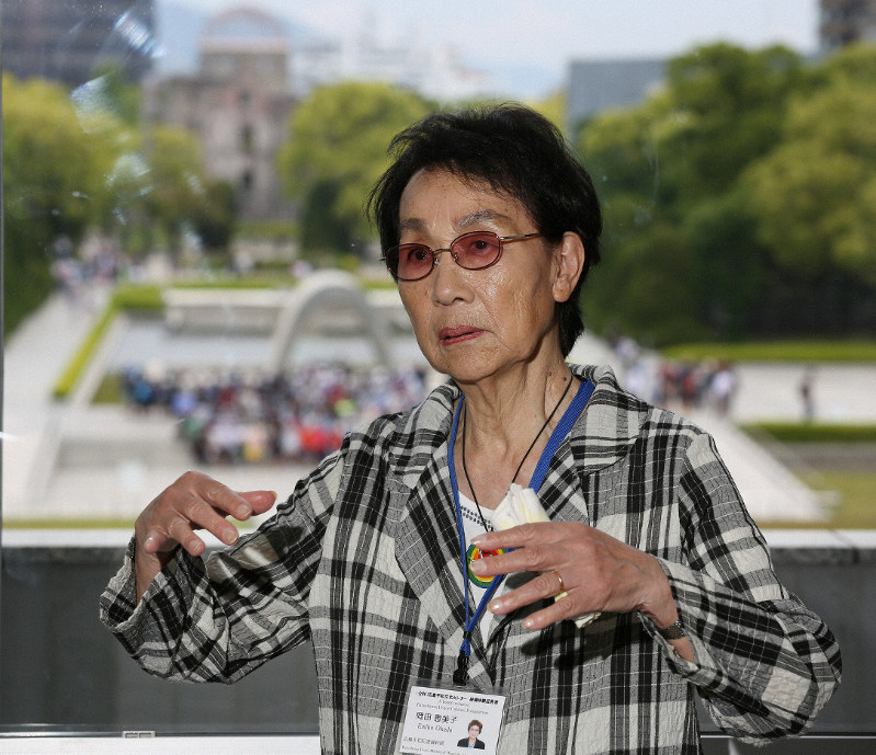米国での証言活動について話す岡田恵美子さん=広島市中区の原爆資料館で2019年5月15日午前11時57分、大西達也撮影