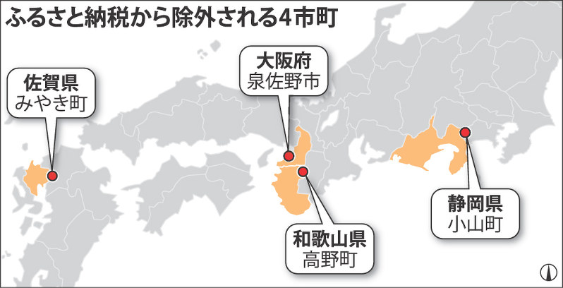 ふるさと納税から除外される4市町