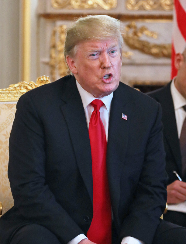 日米首脳会談で発言するトランプ米大統領=東京都港区の迎賓館で2019年5月27日(代表撮影)