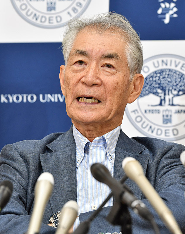 ノーベル医学生理学賞の受賞が決まり、記者会見する本庶佑・京都大高等研究院特別教授。基礎研究の重要性と若手研究者育成の必要性を訴えた=京都市左京区の京都大で2018年10月1日、川平愛撮影