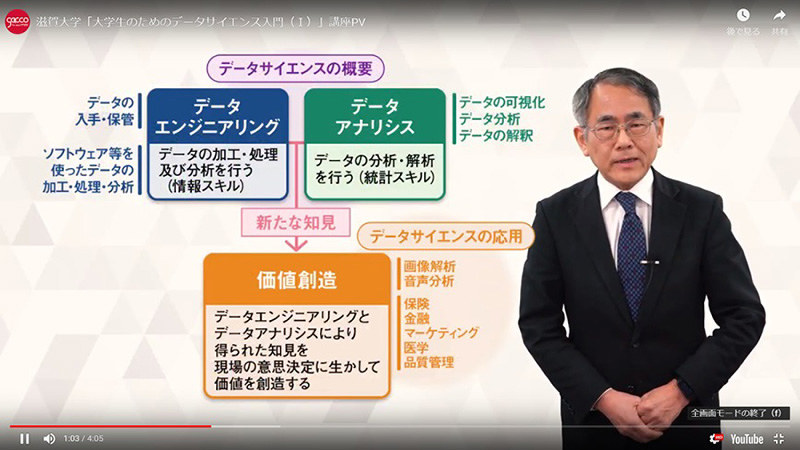 オンライン講座で講義をする竹村彰通・滋賀大データサイエンス学部長=同大提供
