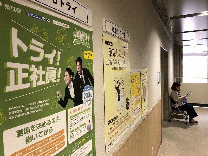 就職氷河期世代などを対象に、正社員化支援プログラムへの参加を呼びかけるポスター=東京都千代田区で2019年5月29日、清水憲司撮影