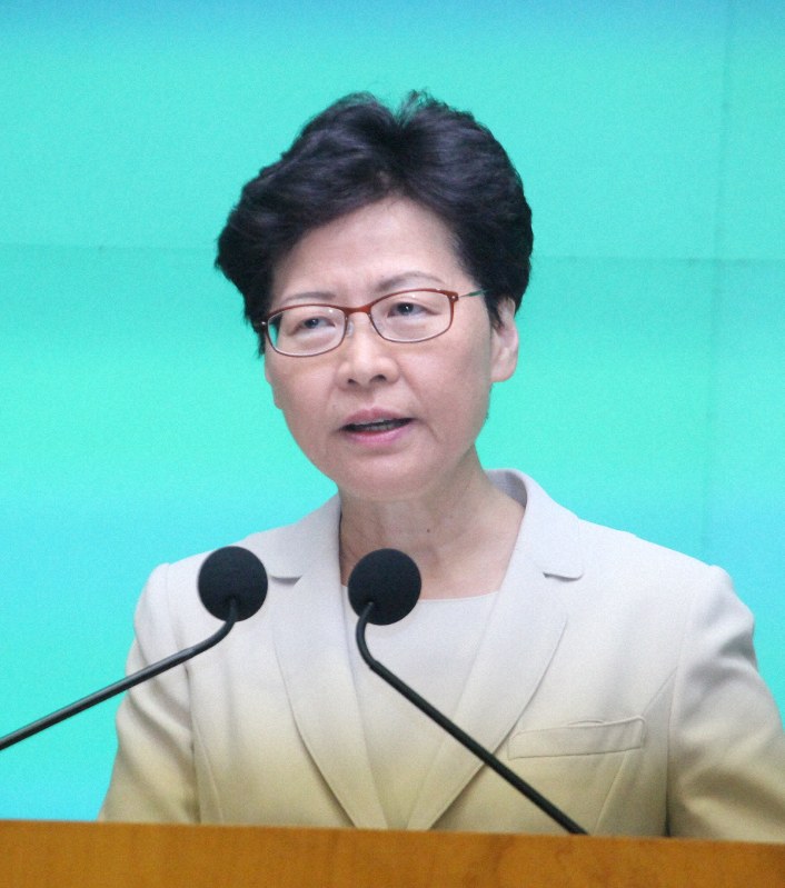 香港の林鄭月娥行政長官=香港政府庁舎で2019年6月18日午後4時18分、福岡静哉撮影