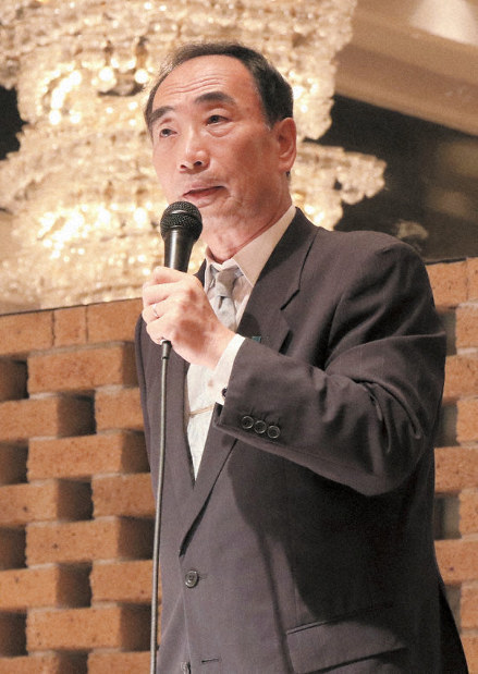 集会で発言する籠池泰典氏=前橋市内で2019年6月30日午後3時10分、妹尾直道撮影