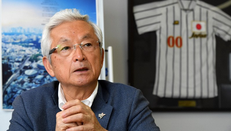稲葉監督を高く評価する侍ジャパンの山中正竹強化本部長=東京都中央区で2019年5月27日、根岸基弘撮影