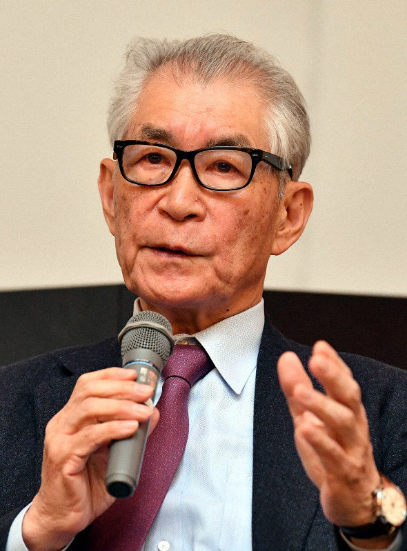 PD-1阻害がん治療薬の特許について記者会見する本庶佑・京都大特別教授=京都市左京区で2019年4月10日午後4時32分、川平愛撮影