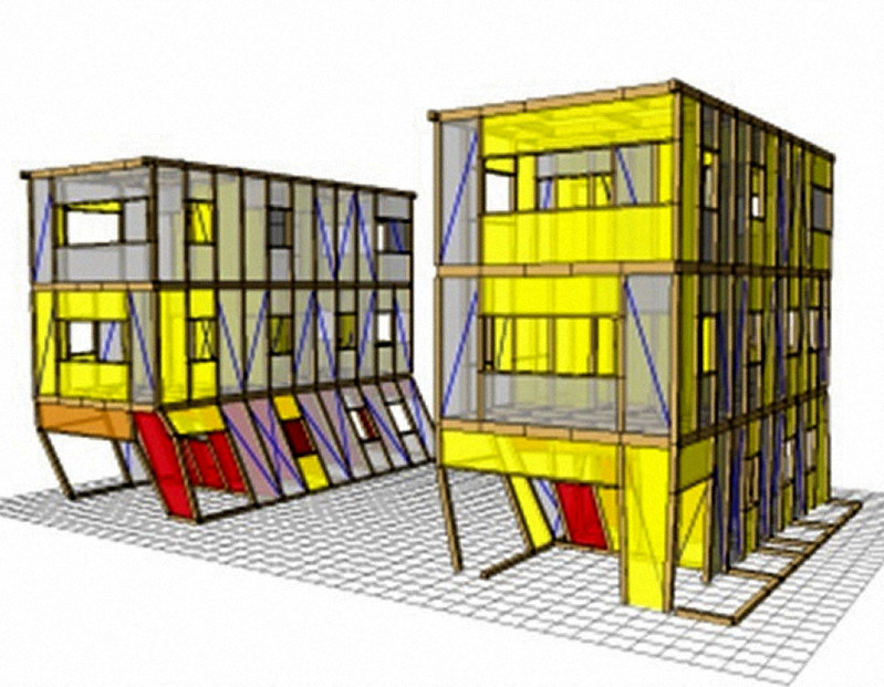 「ウォールスタット」で再現した、木造の建物が地震で損傷するシミュレーション