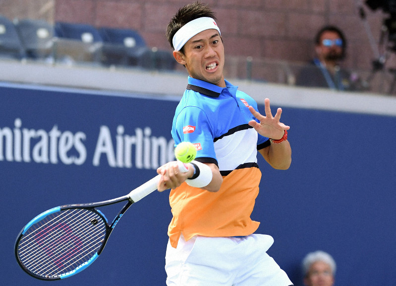 47分 省エネ勝利 錦織全米テニス初戦突破 右肘痛回復途上で自信 毎日新聞