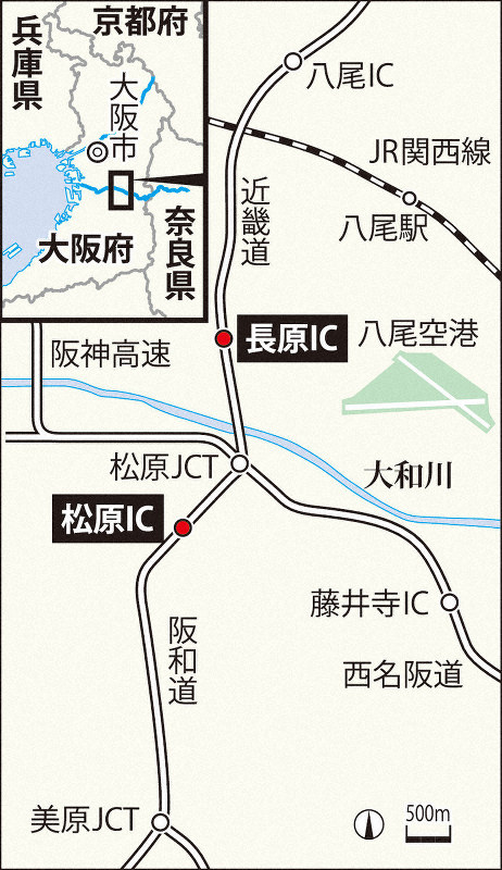 長原・松原ICの地図
