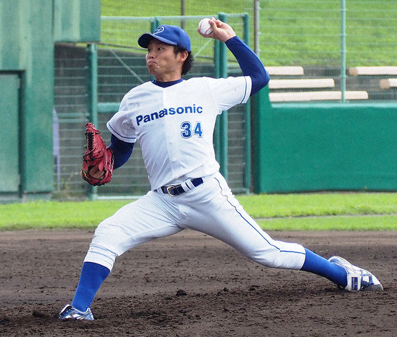 【パナソニック-ミキハウス】完封勝ちしたパナソニックの榎本=京都市右京区のわかさスタジアム京都で、矢倉健次撮影
