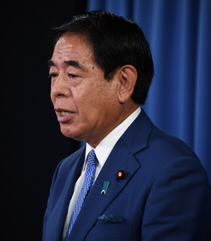 記者会見する自民党の下村博文選対委員長=東京都千代田区の同党本部で2019年9月11日午前11時21分、丸山博撮影