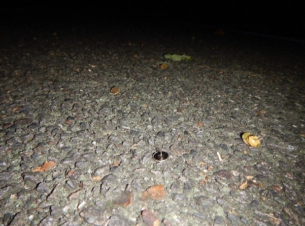 瀬戸内しまなみ海道のサイクリングロードで発見された画びょう=愛媛県東予地方局今治土木事務所提供