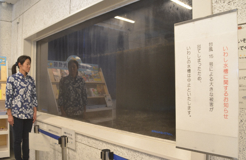 死んだイワシは持ち出され、空になった水槽=千葉県九十九里町で2019年9月20日
