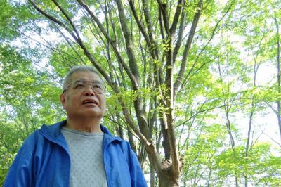 広域防災基地の中の「小さな森」に立つ青木栄司さん＝東京都立川市で２０１９年６月１３日
