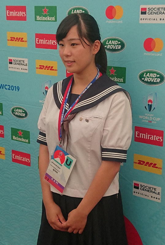 ラグビーW杯への期待を語る釜石高3年の洞口留伊さん=岩手県釜石市で2019年9月25日午前11時37分、角田直哉撮影