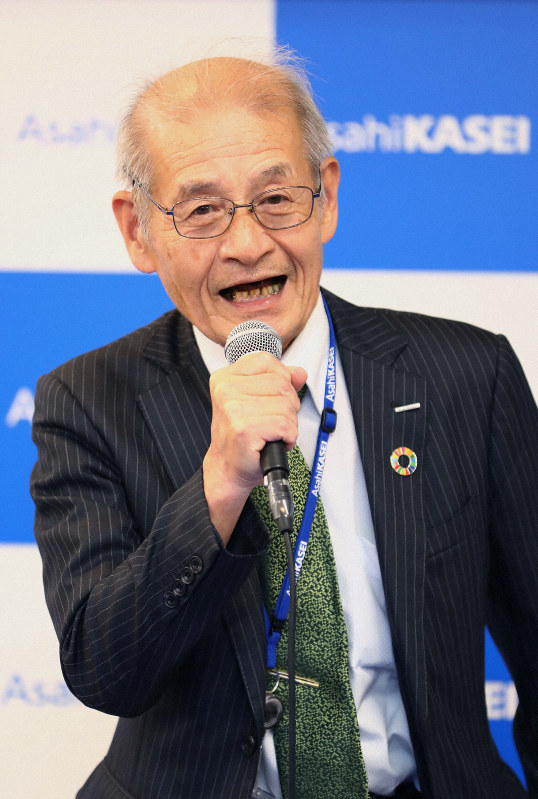 ノーベル化学賞受賞が決定し、喜びを語る旭化成の吉野彰名誉フェロー=東京都千代田区の旭化成東京本社で2019年10月9日午後6時50分、佐々木順一撮影