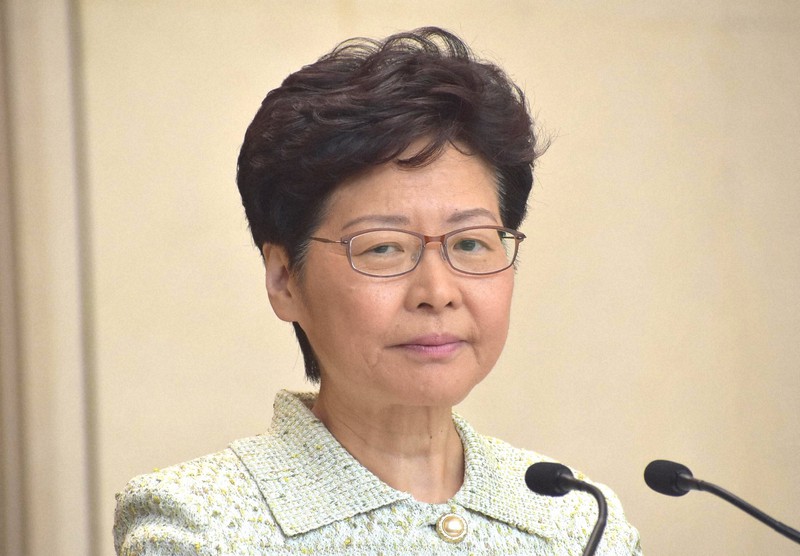 香港の林鄭月娥行政長官=福岡静哉撮影