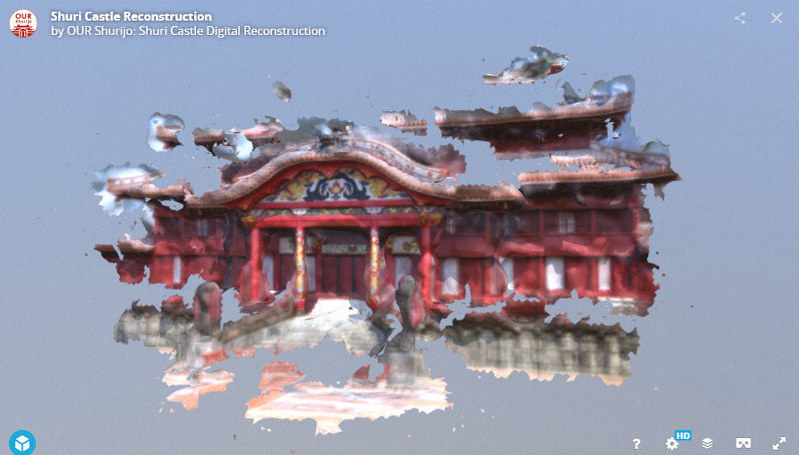 インターネット上の写真をもとに作成した首里城の3Dモデル。プロジェクトで多くの画像を集め、より精緻なモデル作成を目指す=Team OUR Shurijo提供