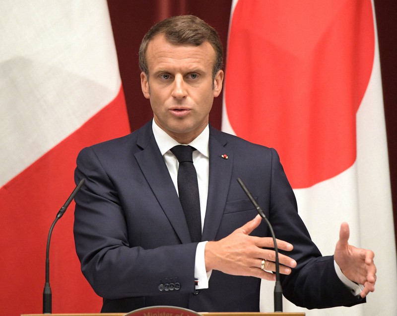 フランスのマクロン大統領=川田雅浩撮影