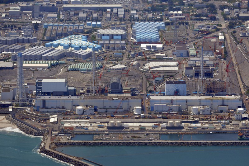 東京電力福島第1原発=福島県大熊町で2019年8月、本社ヘリから北山夏帆撮影