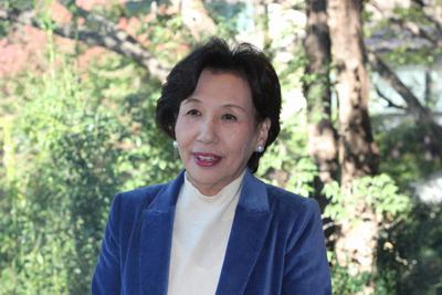 日本政治の現状について語る田中真紀子元外相＝東京都文京区で、奥村隆撮影