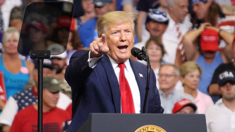 トランプ米大統領=2019年6月18日、高本耕太撮影