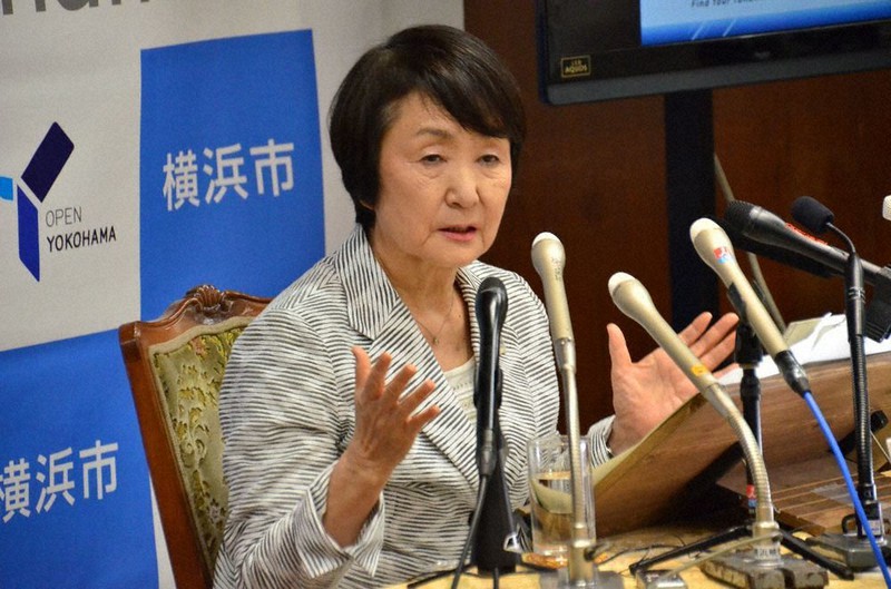 IR誘致を表明する横浜市の林文子市長=横浜市中区で