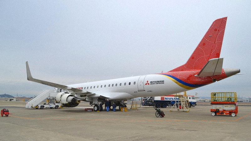 名古屋空港に入ったスペースジェットの試験10号機=三菱航空機提供