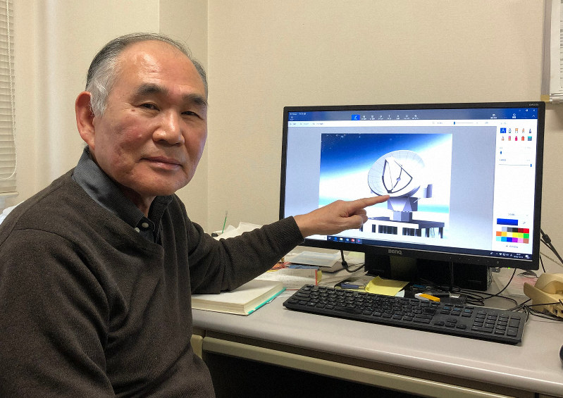南極に設置を計画する望遠鏡の完成想像図を示す関西学院大の中井直正教授