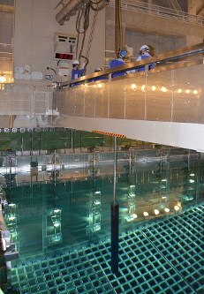 A spent nuclear fuel rod is seen stored in a pool at the No. 3 reactor building at the Ikata Nuclear Power Plant in the Ehime Prefecture town of Ikata on Jan. 14, 2020. (Pool photo)