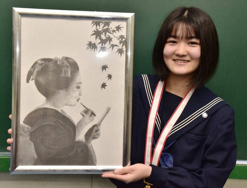 理美容甲子園 で金賞 八幡西 折尾愛真高の江川さん ヘアデザイン画 中高生部門 福岡 毎日新聞