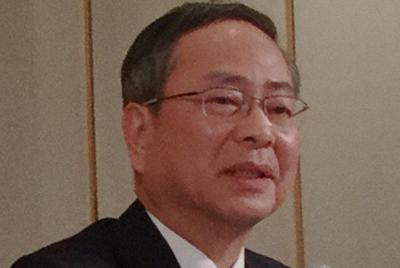 社長昇格が決まり、抱負を語る日立造船の三野禎男副社長＝大阪市港区で、杉山雄飛撮影