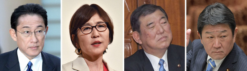 (左から)岸田文雄氏、稲田朋美氏、石破茂、茂木敏充氏