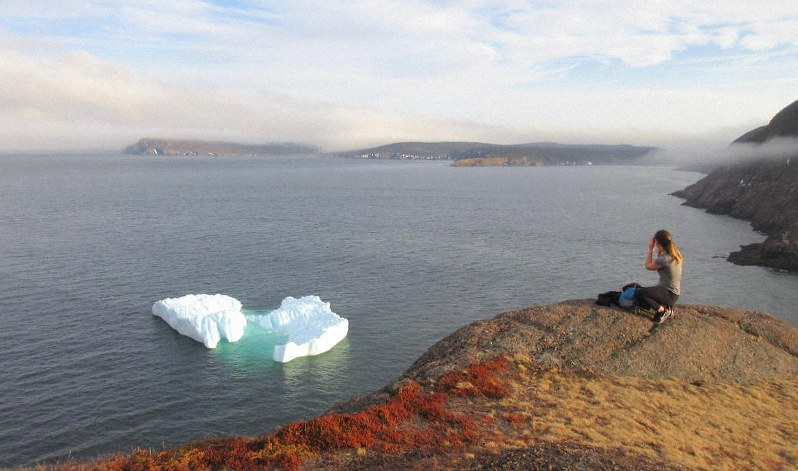 ニューファンドランド・ラブラドル州の州都セントジョンズの港の沖に浮かぶ氷山(写真は筆者撮影)