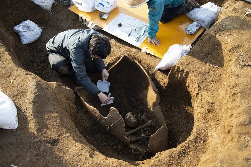 益城の平田遺跡 弥生中期の男性人骨 甕棺に１体分 熊本 毎日新聞