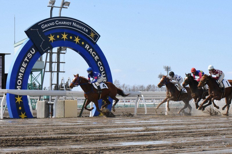 デビューを目指す2歳馬による能力検査=門別競馬場で(ホッカイドウ競馬提供)