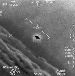 In this image provided by the United States Department of Defense, a UFO photographed by an Air Force pilot is seen.