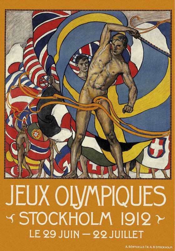 1912年ストックホルムオリンピック大会のポスター=中京大スポーツミュージアム蔵