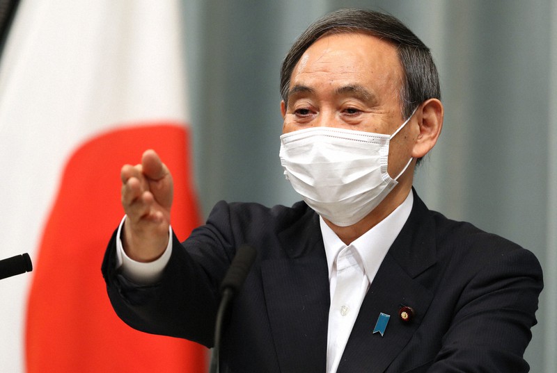 記者会見する菅義偉官房長官=首相官邸で2020年5月14日午前11時半、喜屋武真之介撮影