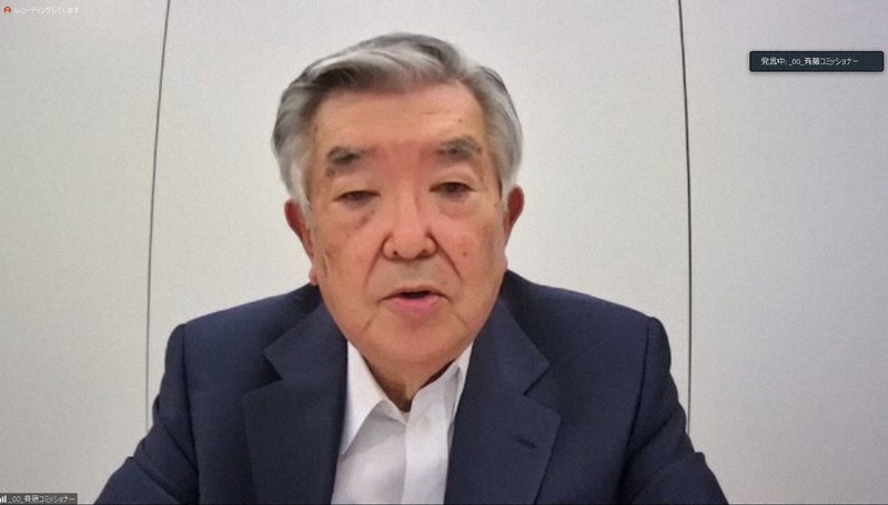 オンラインで行われた記者会見でプロ野球の開幕について説明する斉藤惇コミッショナー