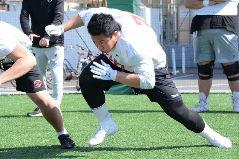 日本代表の練習に参加した唐松星悦=川崎市中原区で2020年2月24日、黒川優撮影