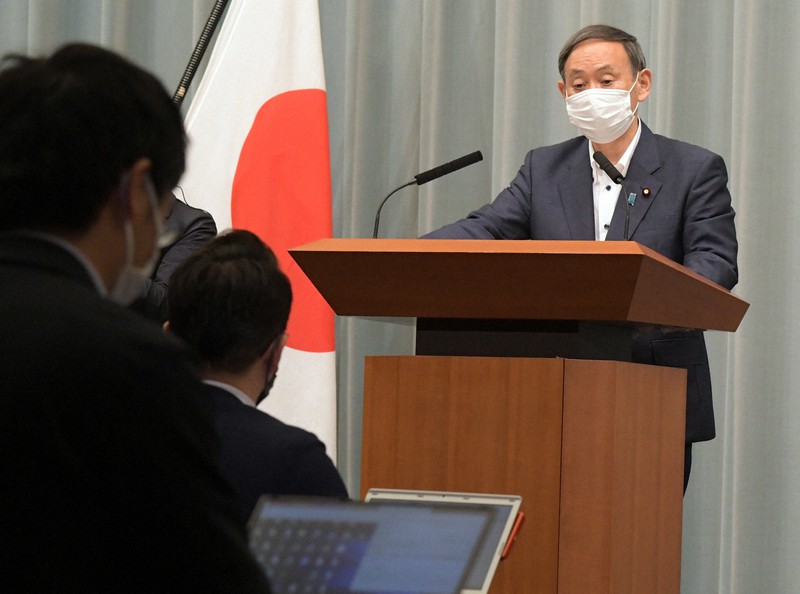 記者会見する菅義偉官房長官=首相官邸で、竹内幹撮影