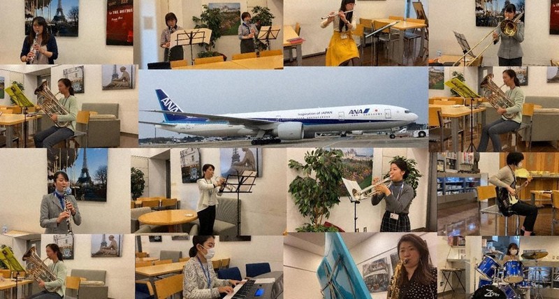 テレワーク合奏するバンドのメンバー=全日空提供