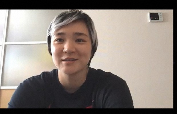 東京五輪が延期となり今の心境を語る吉田亜沙美=2020年6月11日、ウェブ会議システム「ズーム」から